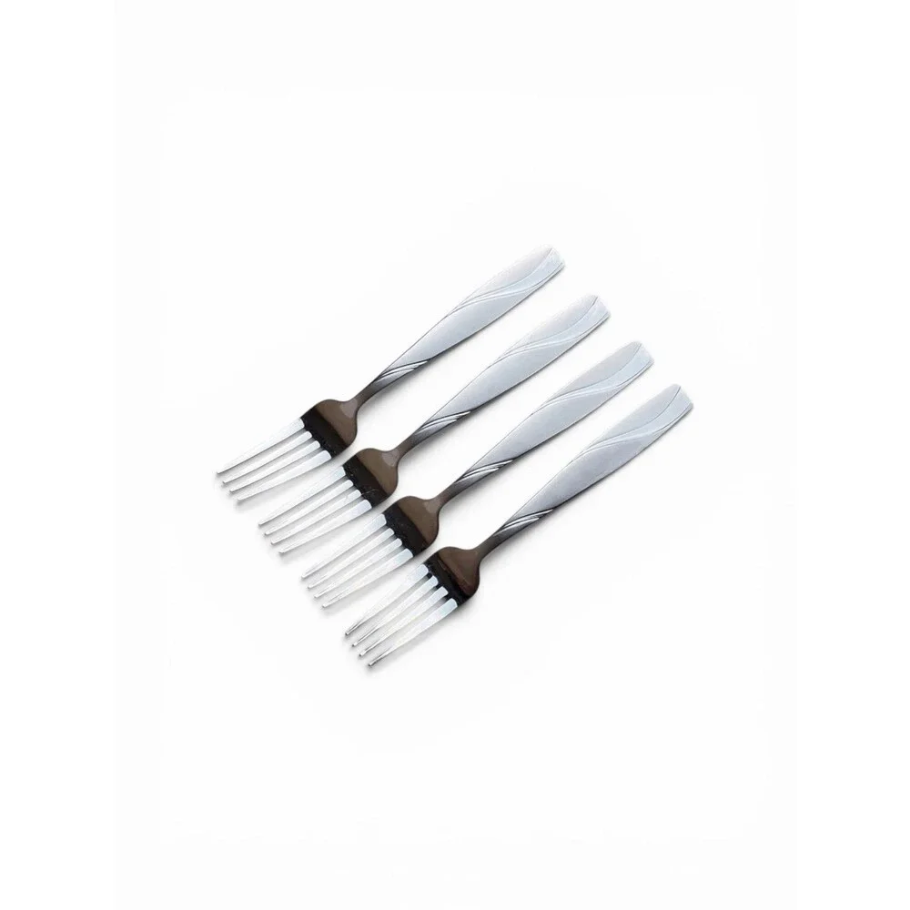 Oneida Silva Stainless Set of 4 Dinner Forks - Frosted Swirl Handle Design 8”